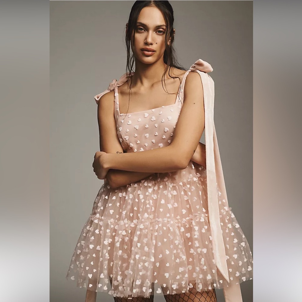 Geisha Designs Heart Square-neck Fit and Flare Tulle Mini Dress